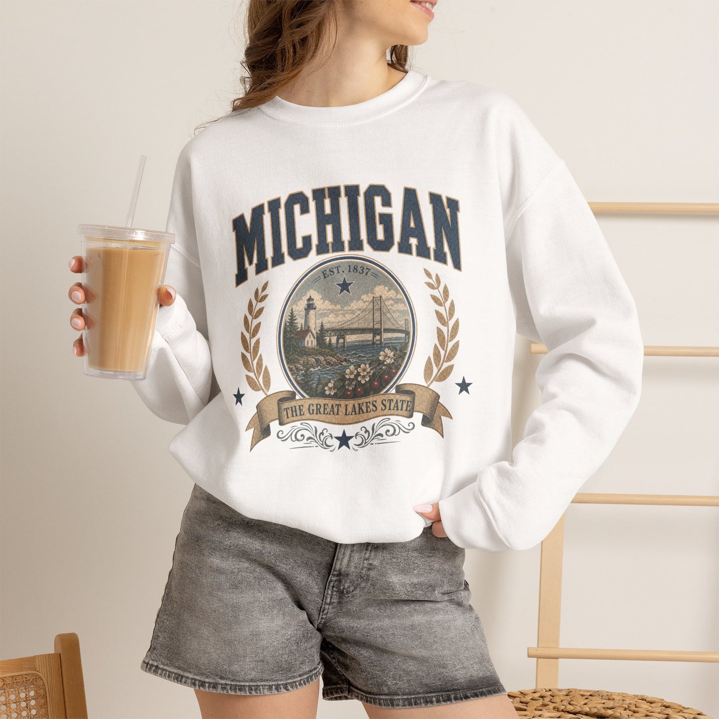 Vintage Michigan - The Great Lakes State Crewneck Sweatshirt