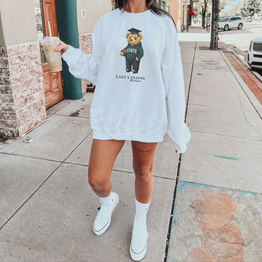 East Lansing, Michigan Grad Teddy Bear Crewneck Sweatshirt