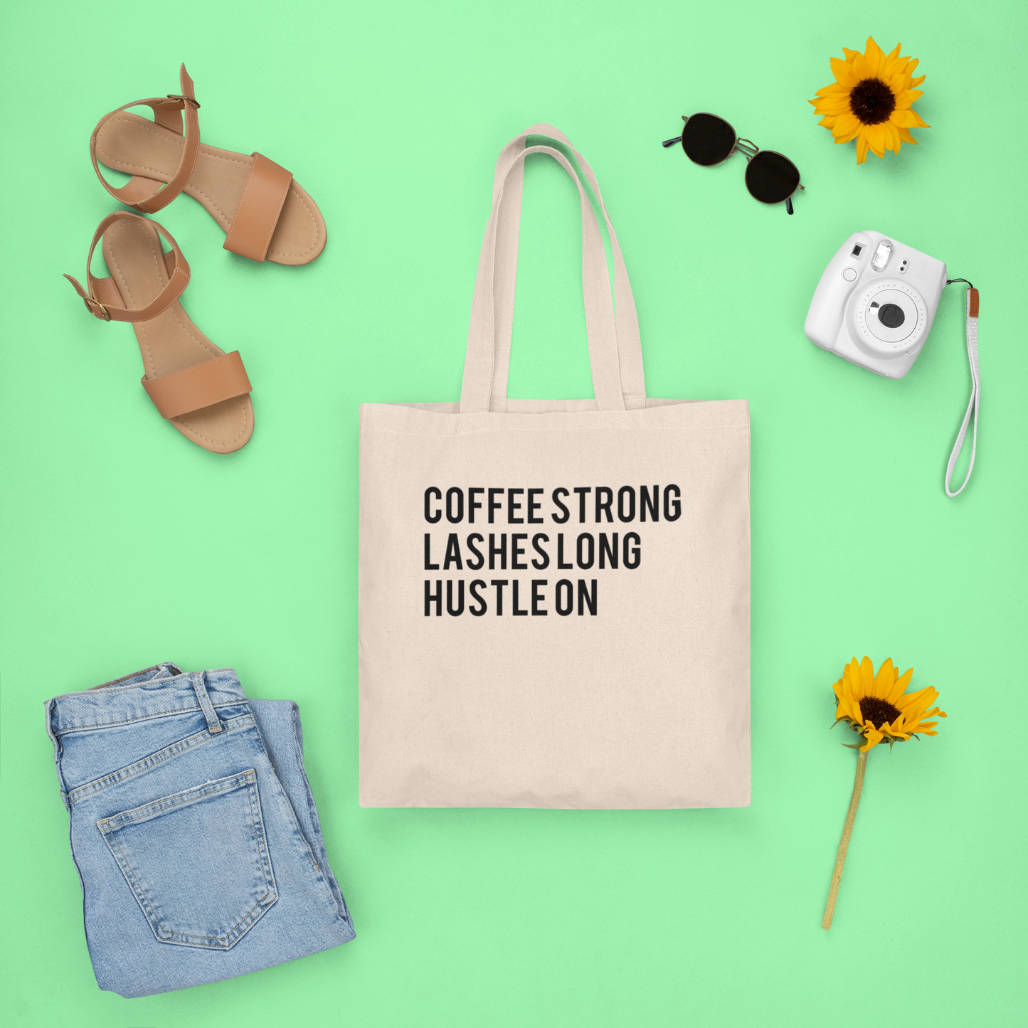 Coffee Strong Lashes Long Hustle On Tote Bag